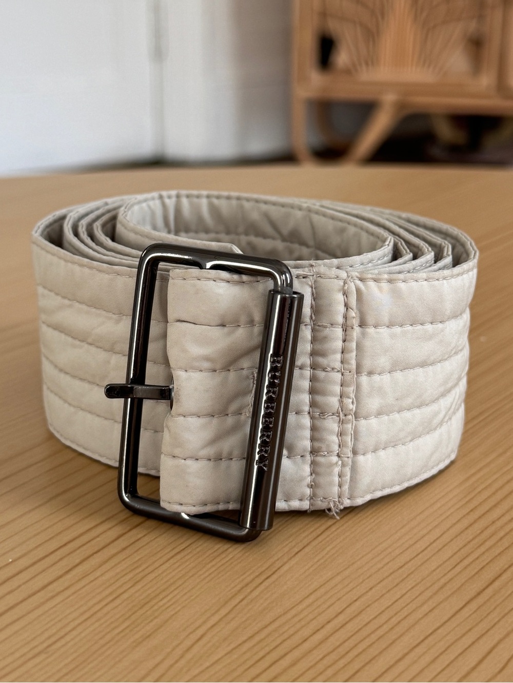 Burberry Khaki Fabric Trench Coat Belt W/ Buckle Wide  One Size